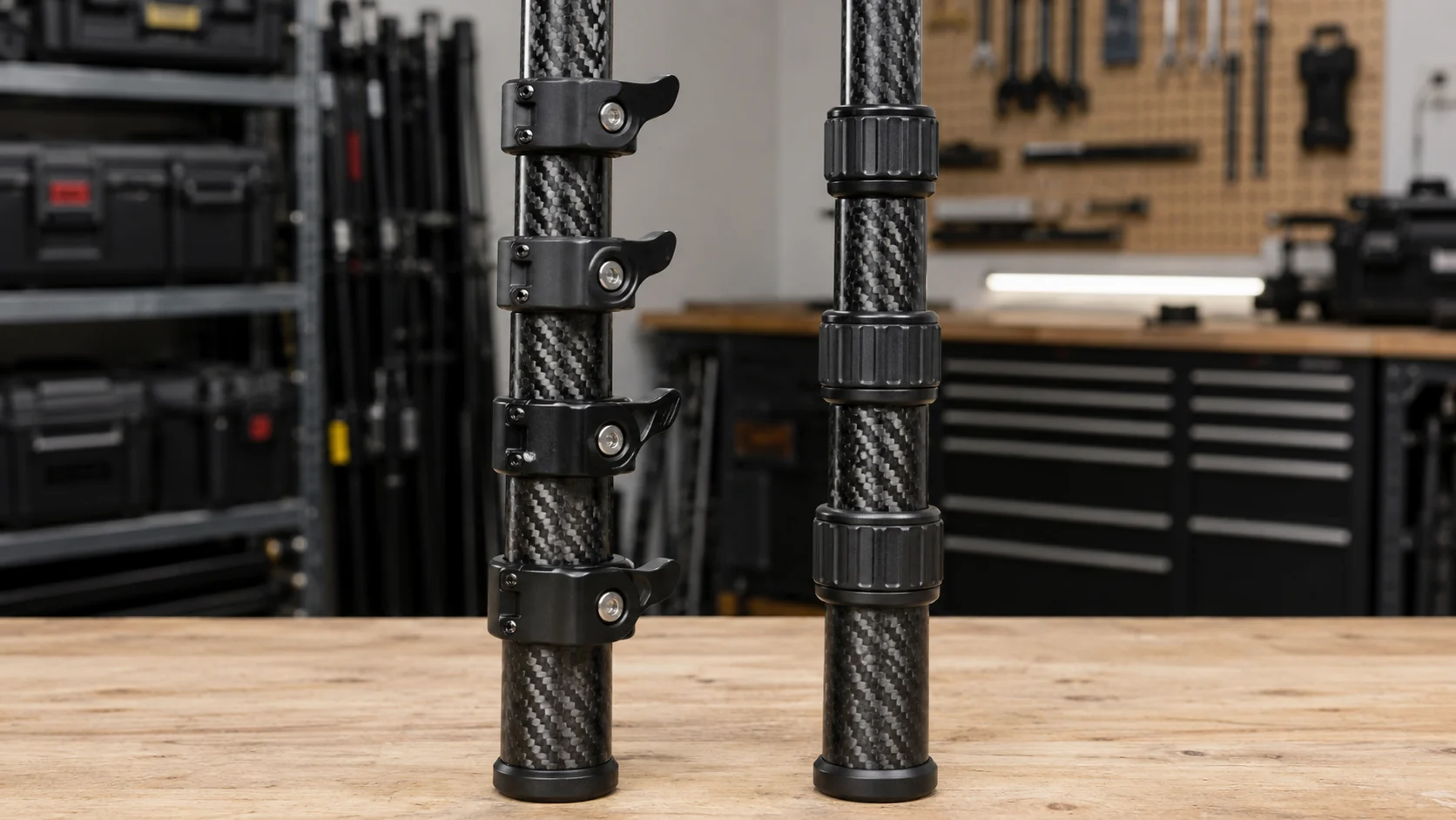 Cam lock and twist lock carbon fiber poles